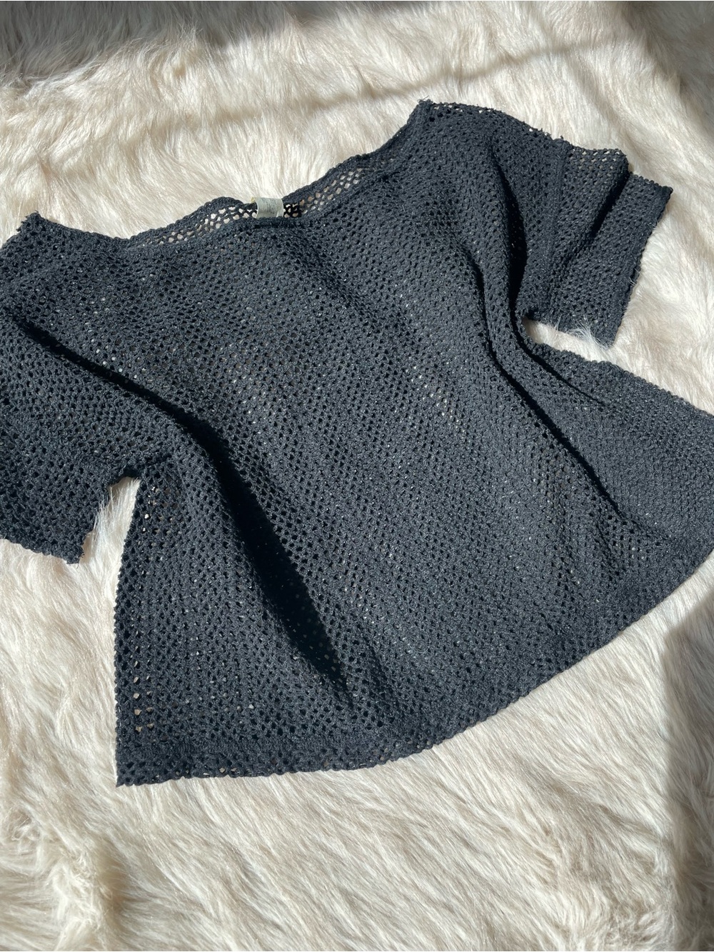 We The Free Black Open-Knit Short Sleeve Shirt